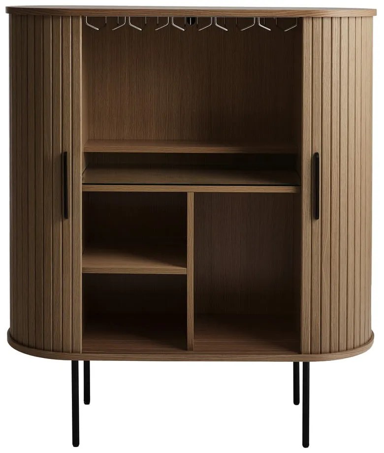 Brązowa szafka na wino w dekorze dębu z drzwiami przesuwnymi 100x118x40 cm Nola – Unique Furniture