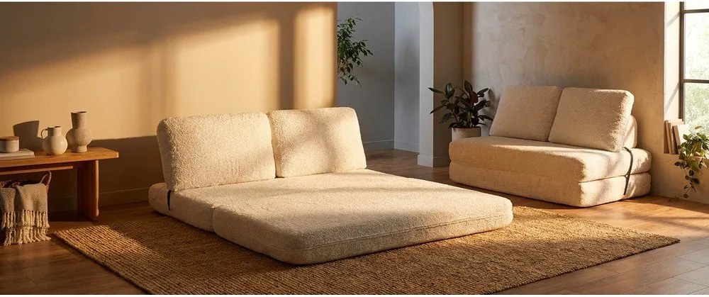 Biała rozkładana sofa z materiału bouclé 150 cm Faster – Mauro Ferretti