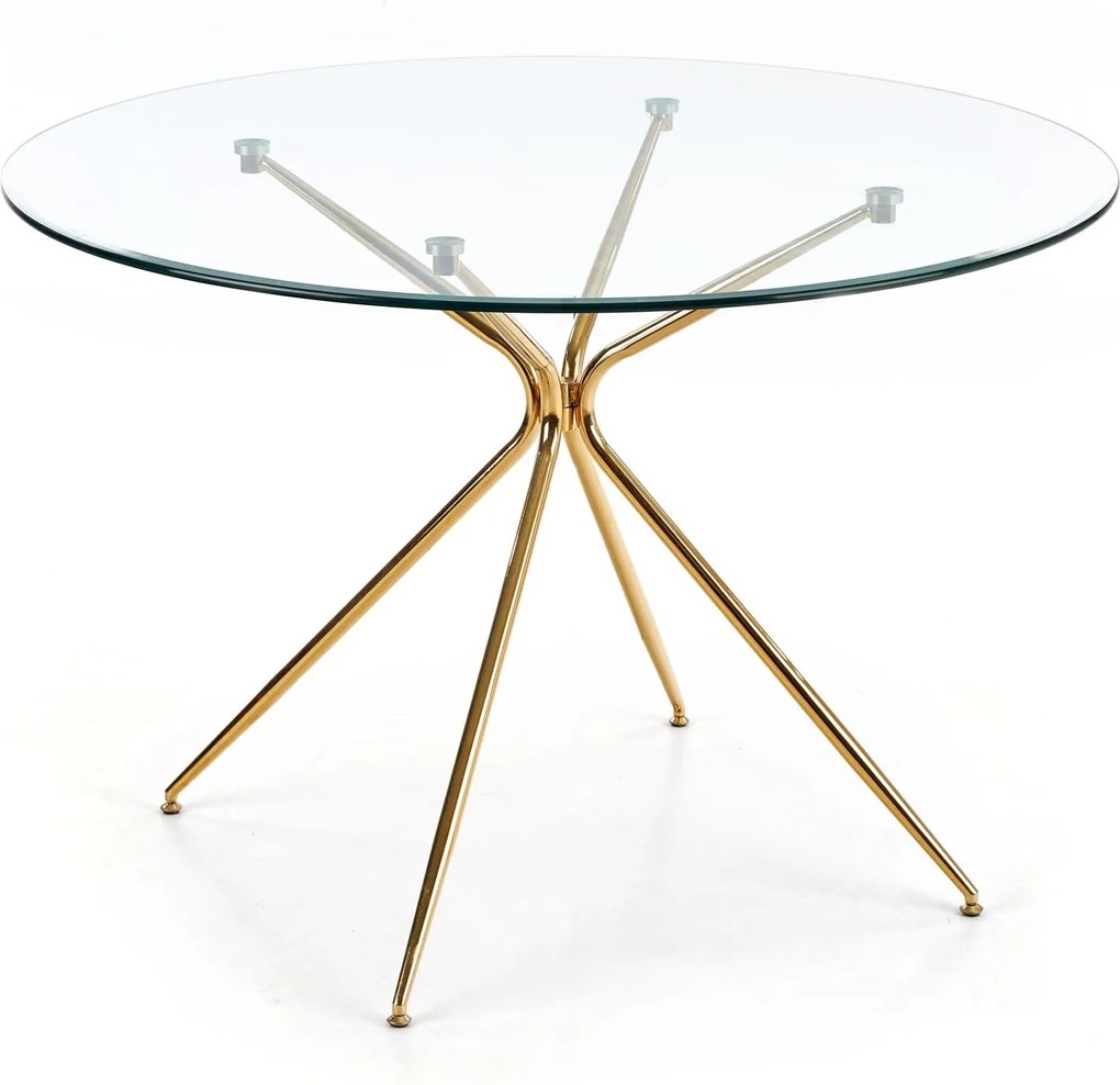 Szklany stół z okrągłym blatem na złotej podstawie Rondo