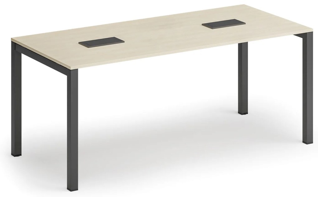 Stół konferencyjny PRIMO SQUARE, 180x80 cm, brzoza + 2x port blatowy TYP II, czarny