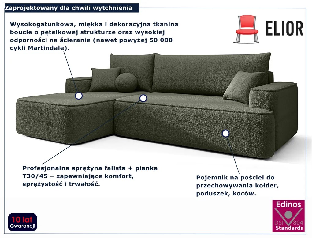 Zielony nowoczesny narożnik z funkcją spania R0-H35