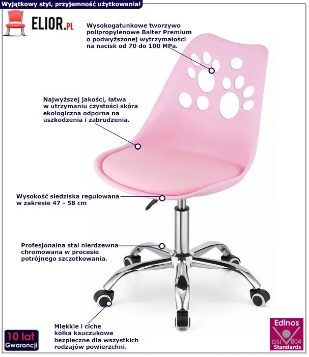 Różowe do biurka krzesło obrotowe dla dziewczynki R2-M16