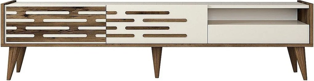 Stojak pod TV – 180 x 35 x 45 cm – Orzech i krem ​​– Płyta wiórowa pokryta melaminą