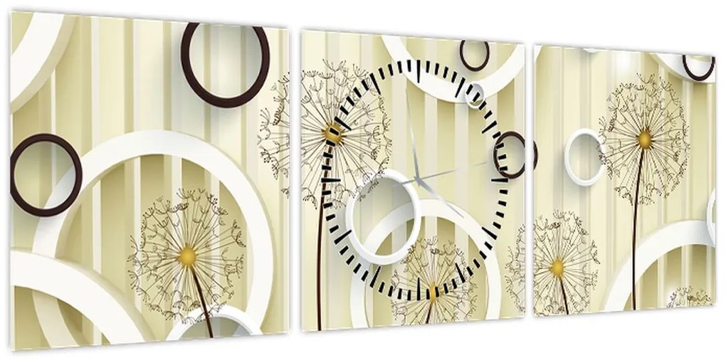 Abstrakcyjny obraz z dmuchawcami (z zegarem) (90x30 cm)