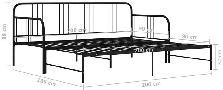 Czarne Metalowe Łóżko Rozkładane 90X200 Cm Hamza 3X