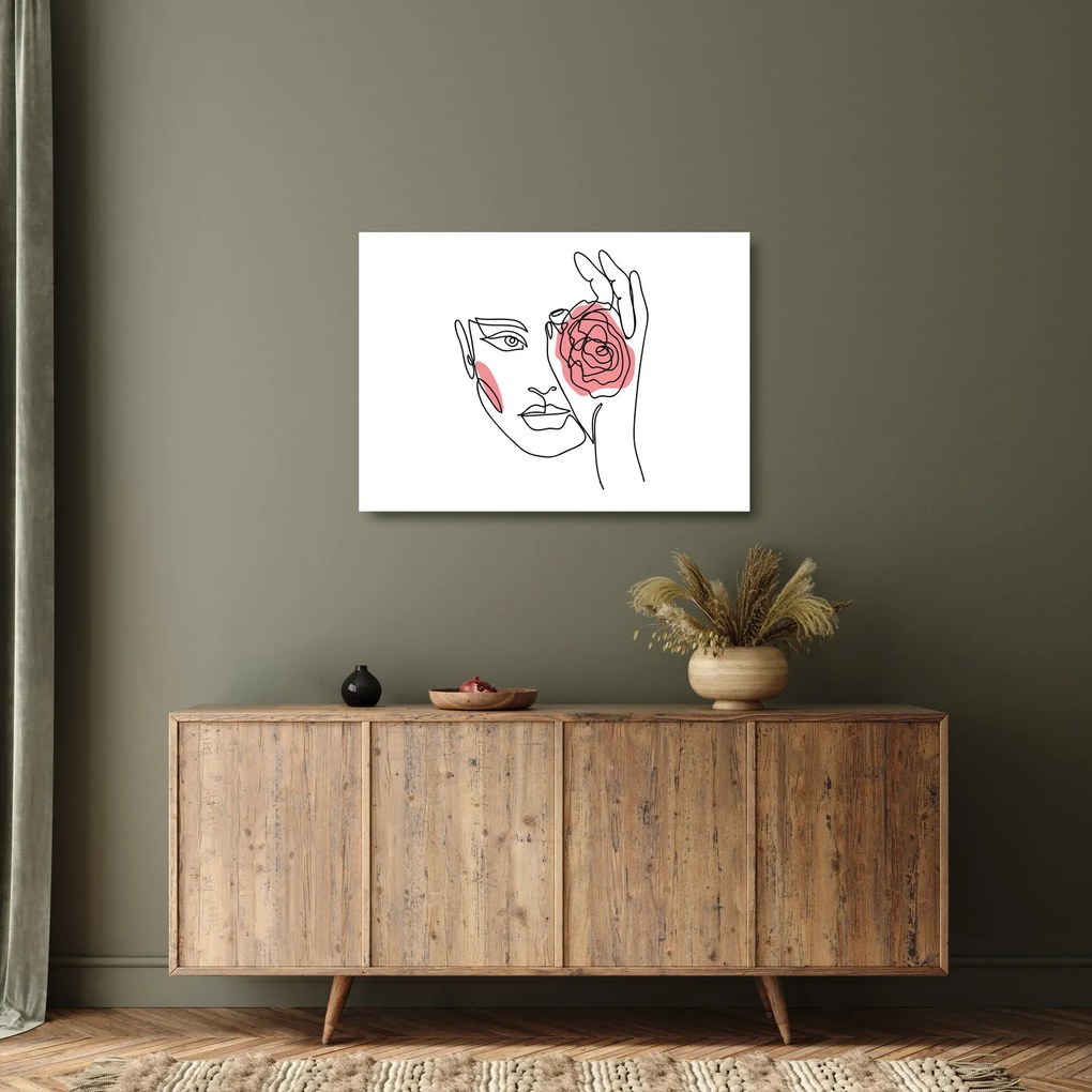 Obraz na szkle - Line art twarz z różą (70x50 cm)