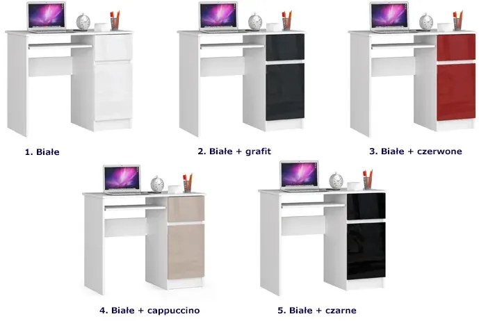 Nowoczesne młodzieżowe biało-czarne biurko z półkami połysk Z1-W54