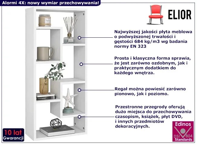 Biały nowoczesny regał wiszący lub stojący - Alormi 4X