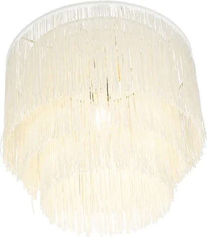 Orientalna lampa sufitowa złota z kremowym abażurem z frędzlami - Franxa