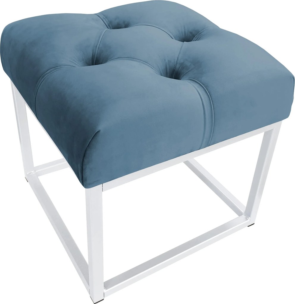 Pufa CHESTERFIELD tkanina Welur loft ławka podnóżek metal : Kolor Stelaża - Biały, Kolor tkaniny - VELVET - MG33, Typ tkaniny - Velvet