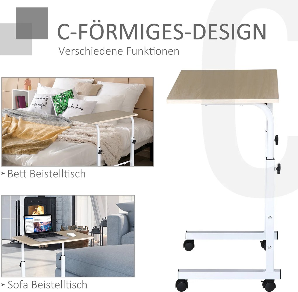 HOMCOM Stolik w kształcie litery „C”, kolor: biały, naturalny, 60 cm x 40 cm x 78 cm