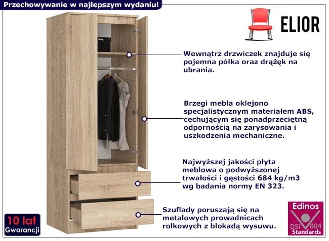 Szafa z 2 szufladami i drążkiem dąb sonoma - Deris 3X