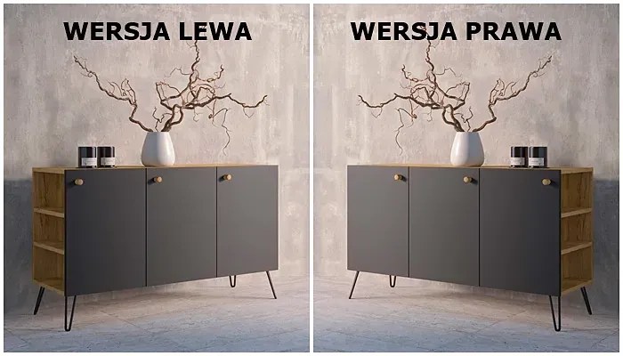 Komoda z nóżkami typu hairpin legs lewostronna dąb craft + czarny - Zorina 7X