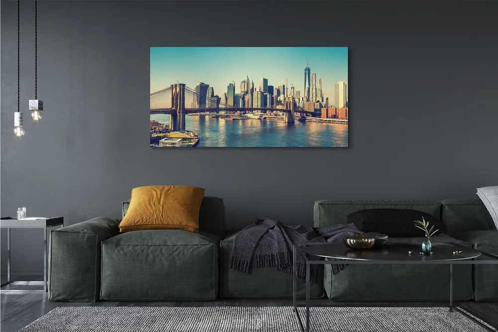 Fotoobraz na płótnie Rzeczna Panorama z Mostem