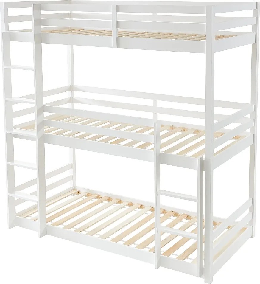 Potrójne łóżko piętrowe - 3 x 90 x 200 cm - Sosna - Białe - VAGAR