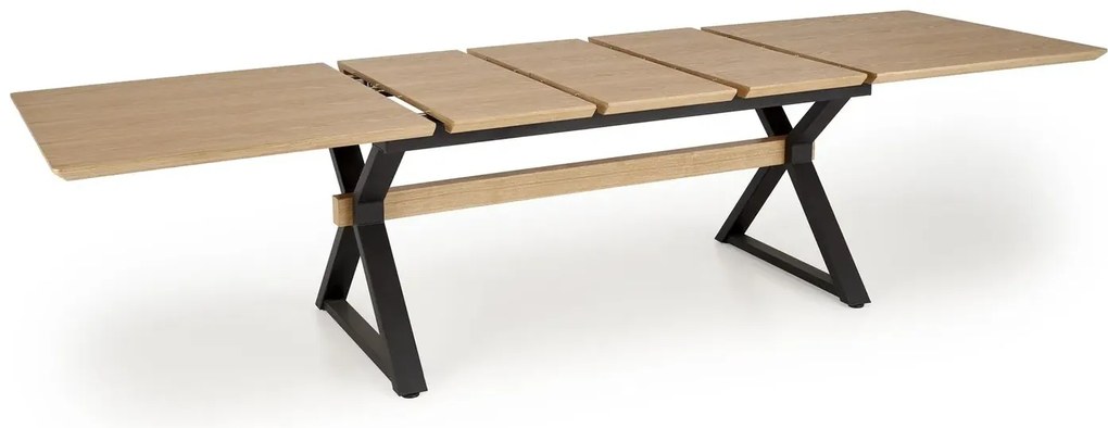 Stół rozkładany HENRY 180(300)x100 dąb naturalny/czarny HALMAR