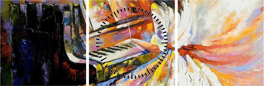 Obraz - Kobieta grająca na pianinie (z zegarem) (90x30 cm)