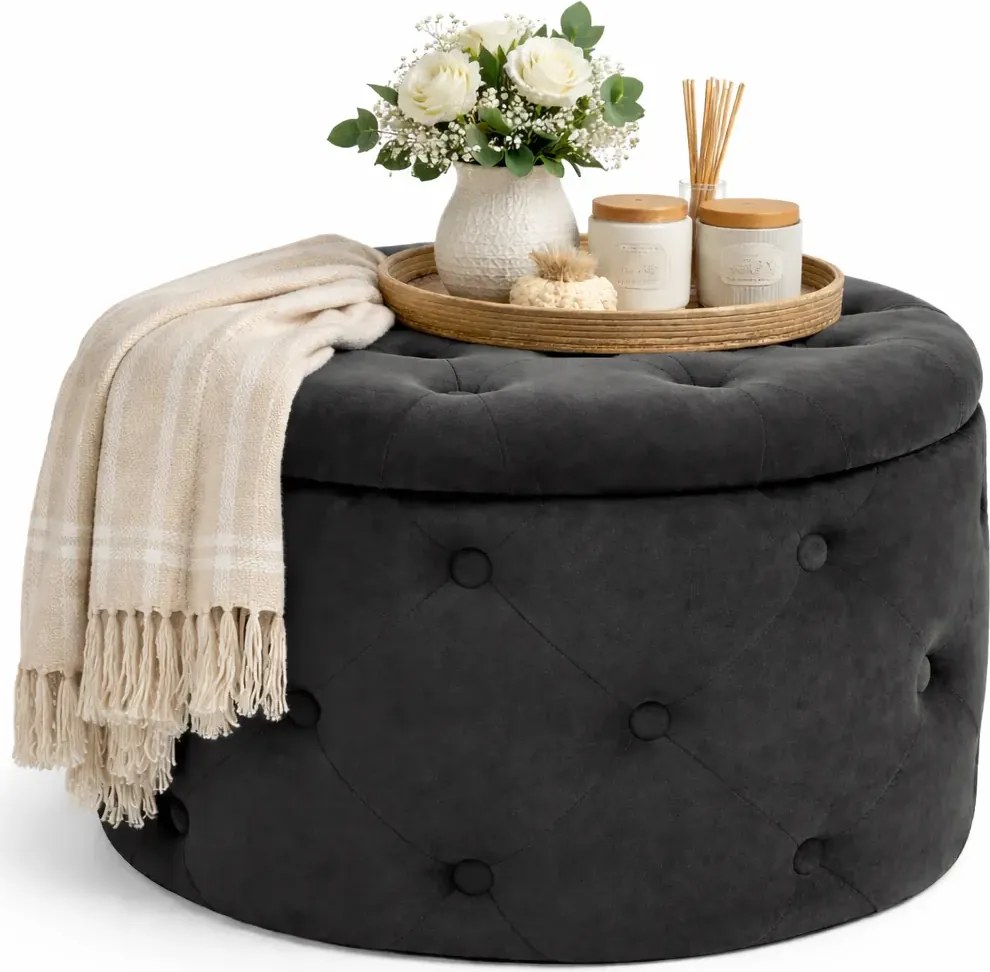 Czarna pikowana pufa ze schowkiem B7-H61