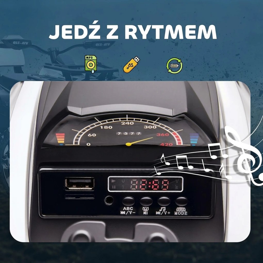 HOMCOM Elektryczny quad dla dzieci, prędkość 3-8 km/h, czas jazdy 45 min, reflektor LED, odtwarzacz muzyczny USB, dla dzieci 3-5 lat | Aosom PL