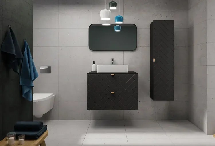 Czarny zestaw mebli łazienkowych słupek i szafka umywalkowa 80 40cm E1-R64