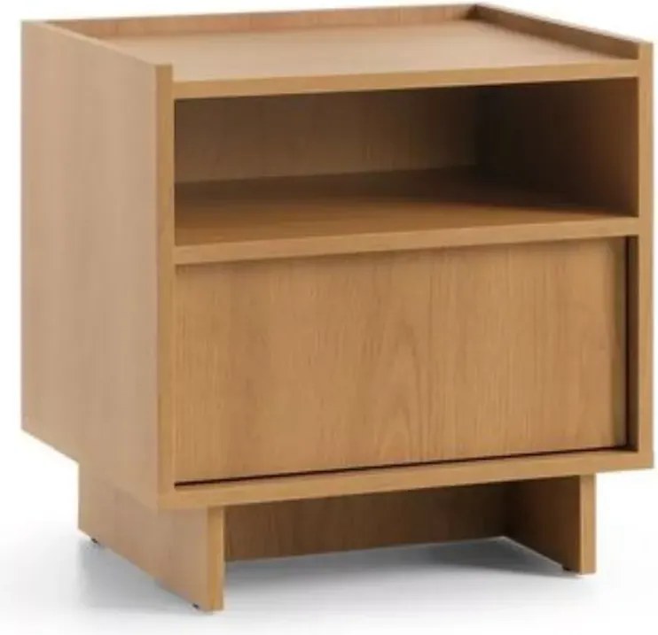 Stolik nocny Vabres dąb karmel 50 cm nowoczesna szafka nocna z szufladą push to open minimalistyczna sypialnia ABS 16 mm