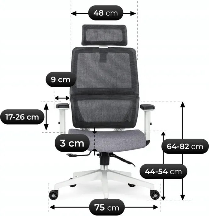 Fotel Biurowy Ergonomiczny Obrotowy NICKI Szary Nowoczesny