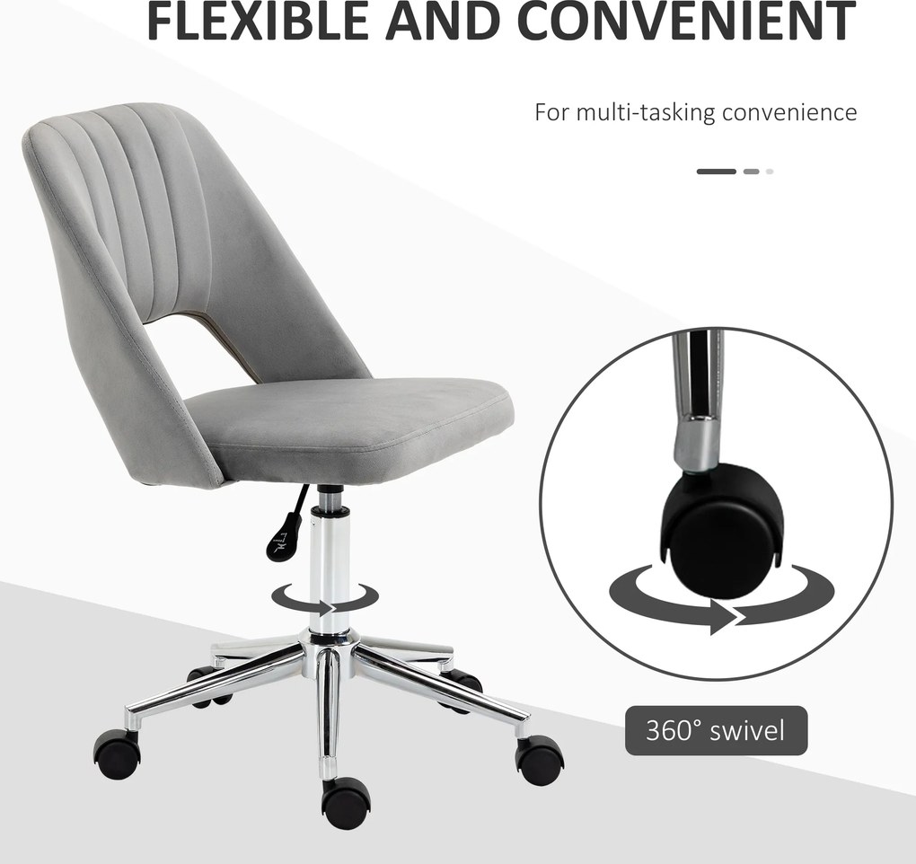 Vinsetto Regulowany wysokością fotel biurowy na kółkach, obrót 360°, kształt muszli, pianka, 49 x 60 x 79-91 cm, Szary