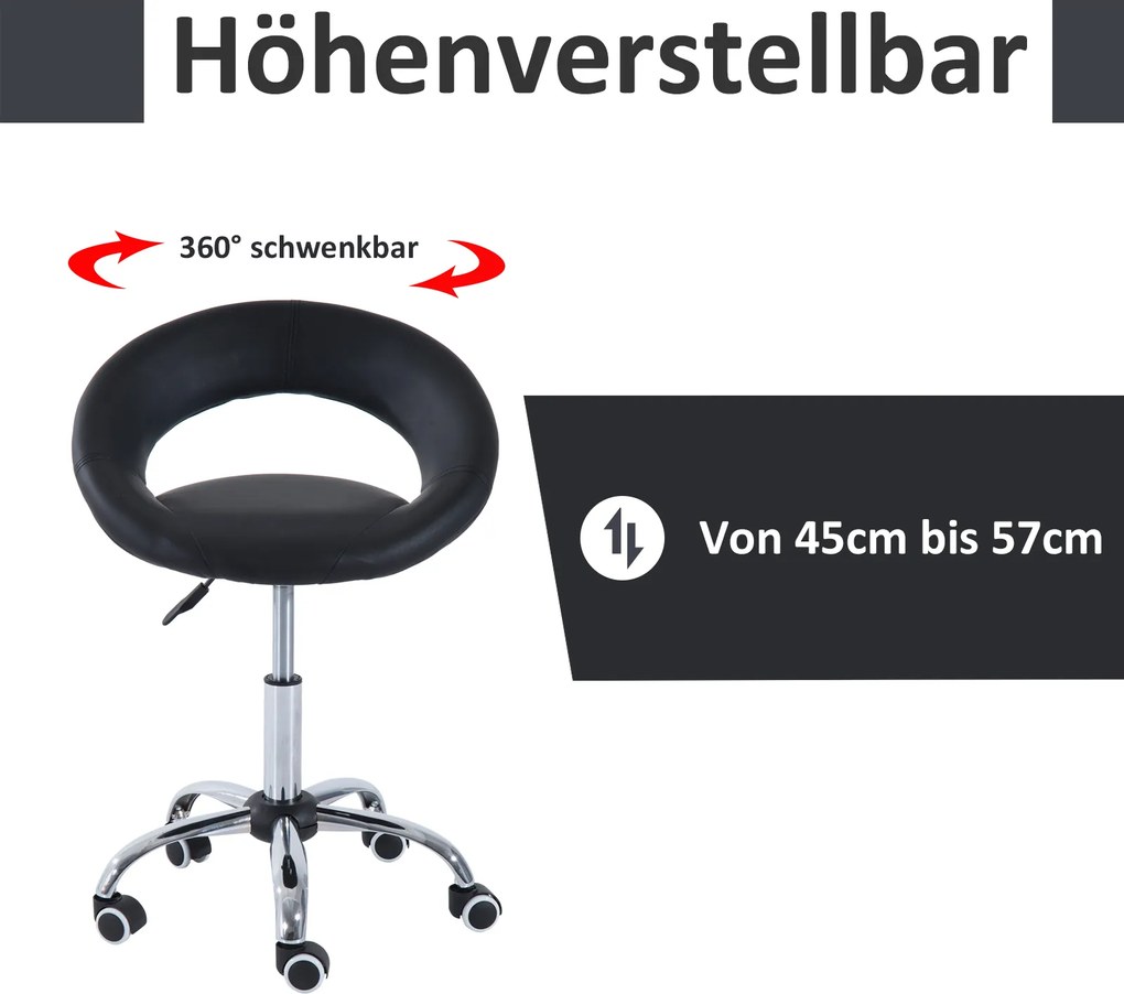 HOMCOM Taboret na kółkach taboret roboczy krzesło obrotowe taboret kosmetyczny z regulacją wysokości czarny