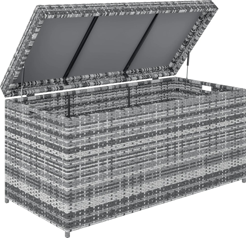 Outsunny Skrzynia z Rattanu 380L odporna na UV z pokrywą i przestrzenią UV-odporny 130 x 61 x 65 cm Ciemnoszary