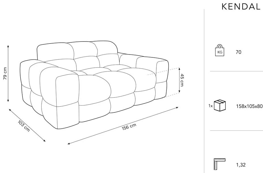 Szara aksamitna sofa 156 cm Kendal – Micadoni Home