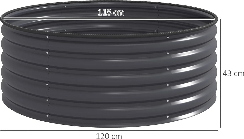 Outsunny Wysokie Grządki, Ocynkowany Płotek Ogrodowy z Bezpieczną Obramówką, Skrzynka na Rośliny z Otwartym Dnem, 120 x 120 x 43 cm, Ciemnoszary