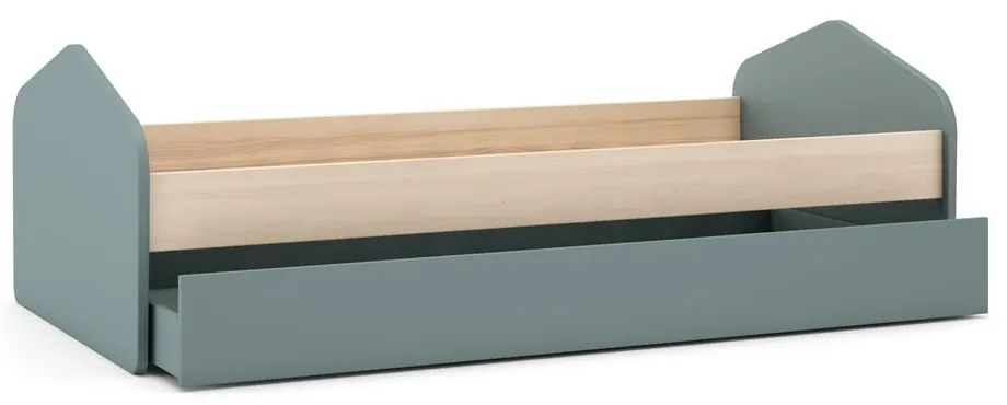 Łóżko dziecięce w dekorze sosny z wysuwanym łóżkiem ze schowkiem ze stelażem 90x200 cm w naturalnym kolorze/szarozielone Estefania – Marckeric