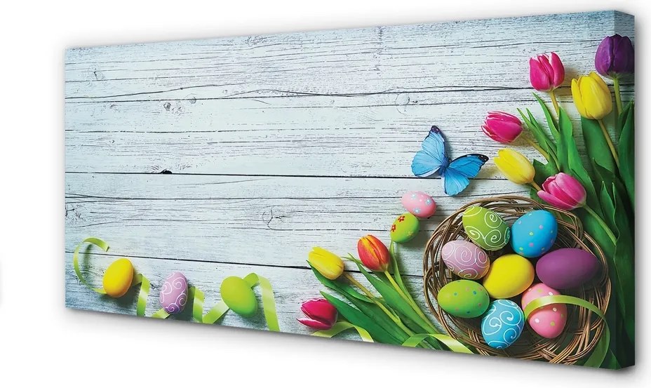 Zdjęcie na płótnie Jajka, Tulipany i Motyl