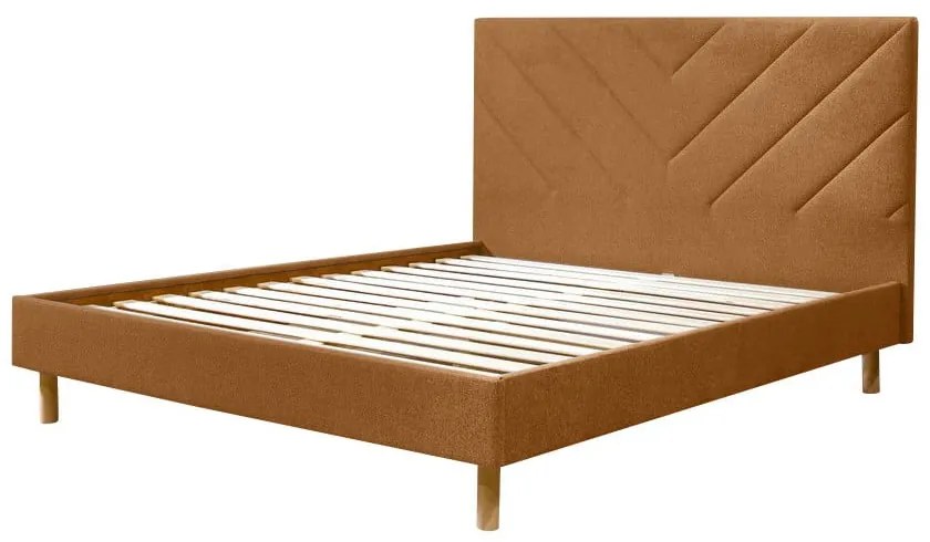 Pomarańczowe tapicerowane łóżko dwuosobowe ze stelażem 140x190 cm Romane – Bobochic Paris
