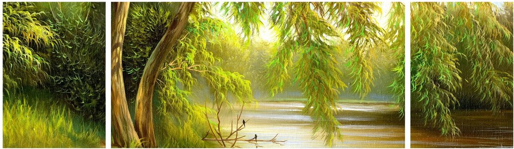 Obraz - Wierzba nad jeziorem, obraz olejny (170x50 cm)