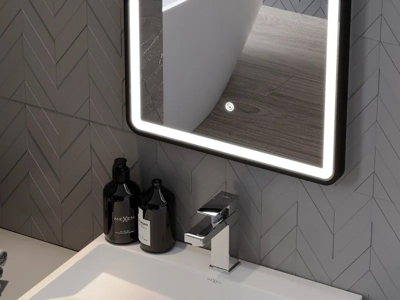 Mexen Coro lustro łazienkowe podświetlane 50 x 150 cm, LED 6000K, antypara, rama czarna - 9817-050-150-611-70