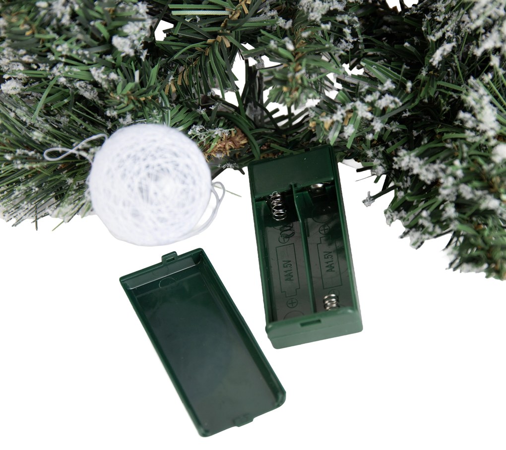 Wieniec świąteczny biały z czerwonymi elementami 45 cm z diodami LED i timerem - Jack