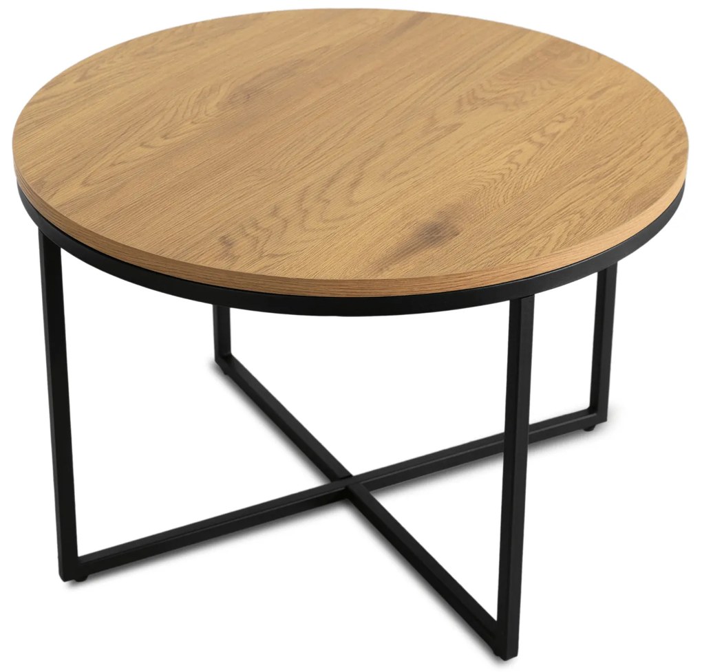 Stolik Kawowy HANTEL 70 cm Dąb Złoty/Czarny Loft