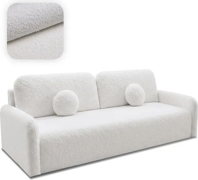 Sofa DUO Rozkładana Dwuosobowa Kremowa Boucle Japandi