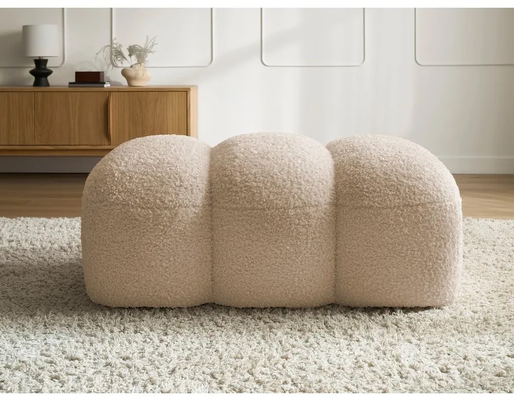 Beżowy podnóżek z materiału bouclé Hippolyte – Bobochic Paris