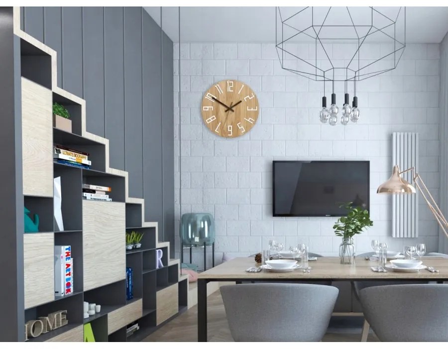 Zegar na ścianę nowoczesny drewniany z dużymi cyframi okrągły cichy loft