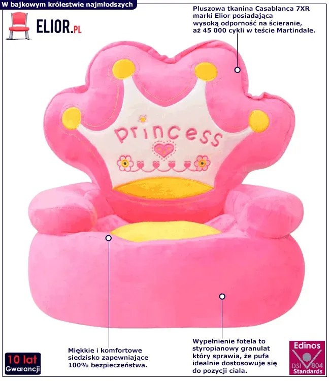 Różowy pluszowy fotelik dziecięcy księżniczka E4-Z71