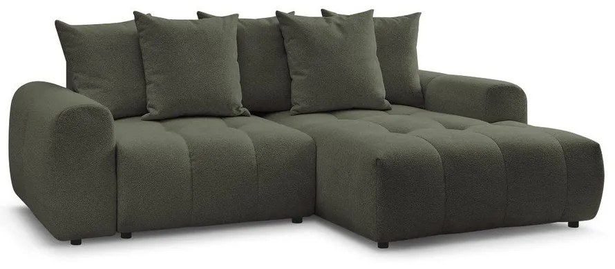 Rozkładany narożnik z tkaniny szenilowej ze schowkiem (prawostronny/z szezlongiem) w kolorze khaki Roxelane – Bobochic Paris