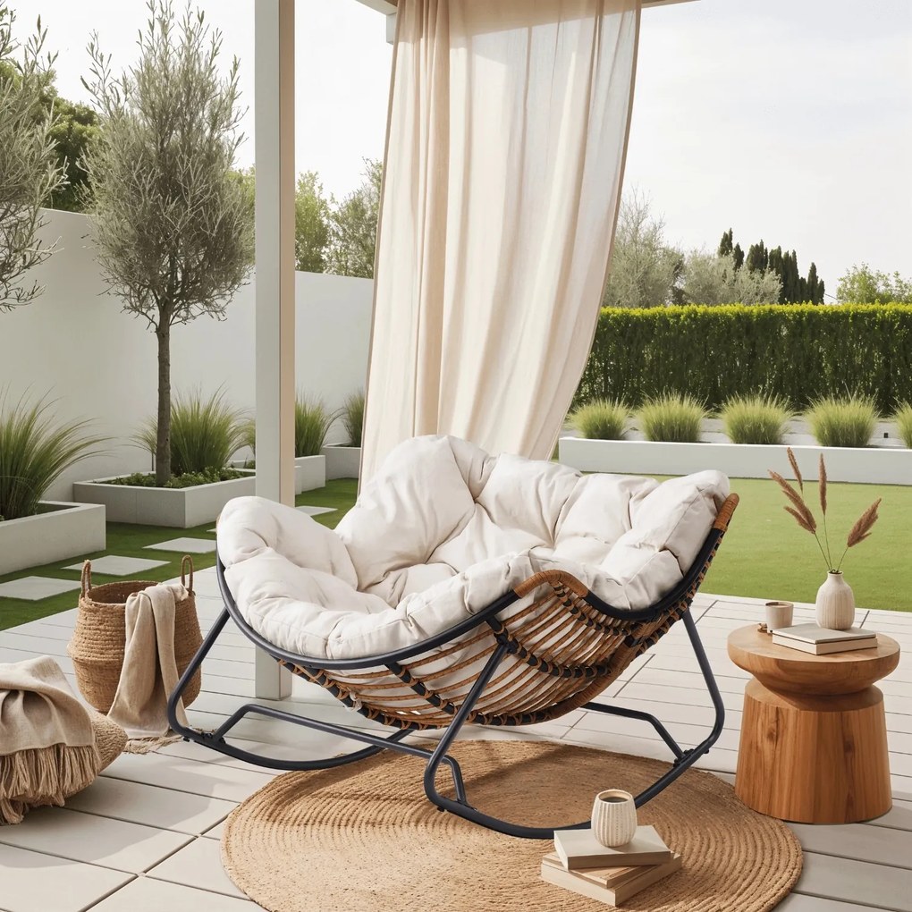 Bujany fotel ogrodowy z poduszką Elton, beżowy