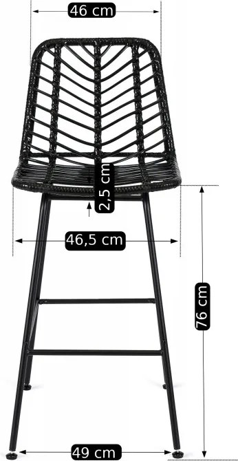 Hoker Rattanowy JERRY Ogrodowy Krzesło Barowe Czarny Boho