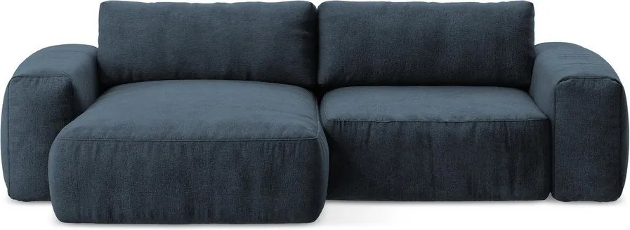 Ciemnoniebieski rozkładany narożnik z tkaniny szenilowej (lewostronny/z szezlongiem) Kuki – Makamii