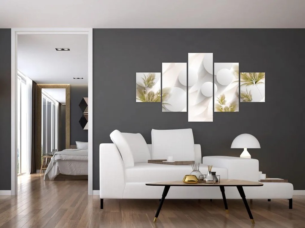 Obraz - 3D koła z kwiatami (125x70 cm)