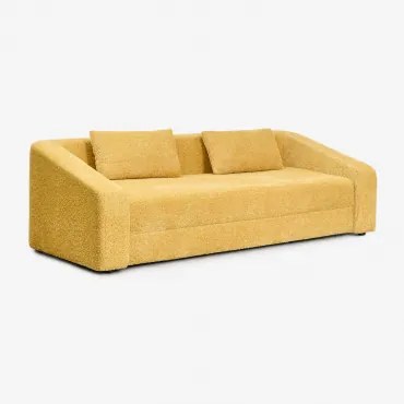 Sofa Rozkładana 3-osobowa Z Tkaniny Bouclé Dalila Bouclé Miód Żółty - Sklum