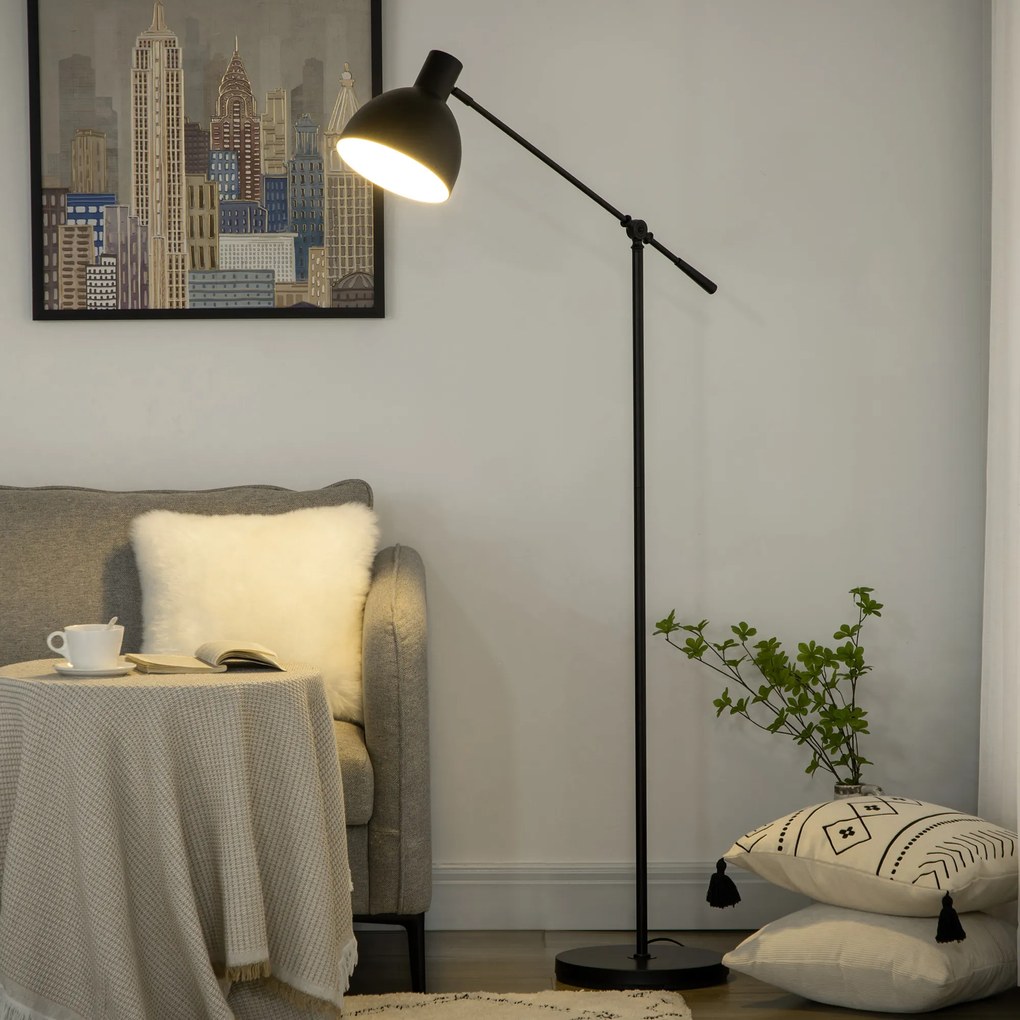 HOMCOM Lampa Podłogowa Styl Przemysłowy Regulowana Wysokość Przełącznik Podłogowy Czarna 30x30x131cm | Aosom PL