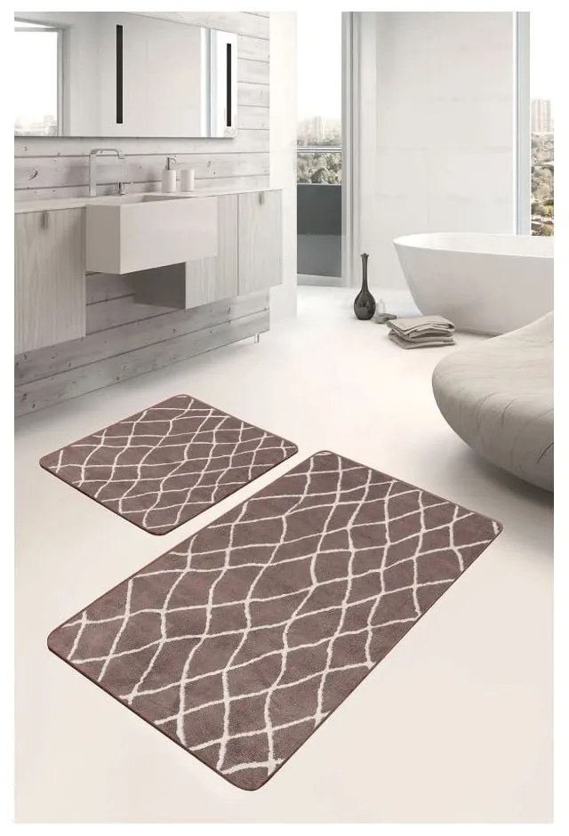 Brązowe aksamitne dywaniki łazienkowe zestaw 2 szt. 60x100 cm – Mila Home